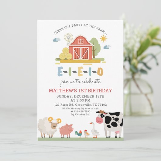 Boerderijdieren Verjaardag Barnyard Moderne uitnod Kaart (Staand voorkant)