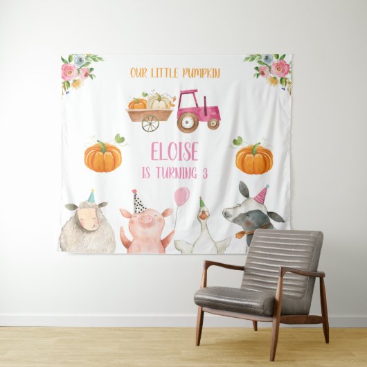 Boerderijdieren Verjaardag Barnyard Pumpkin Herfst Wandkleed (In Situ (horizontaal))