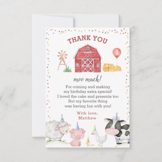 Boerderijdieren Verjaardag Dank u kaart (Voorkant)