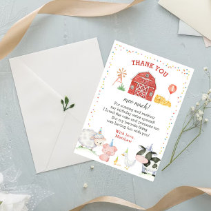 Boerderijdieren Verjaardag Dank u kaart