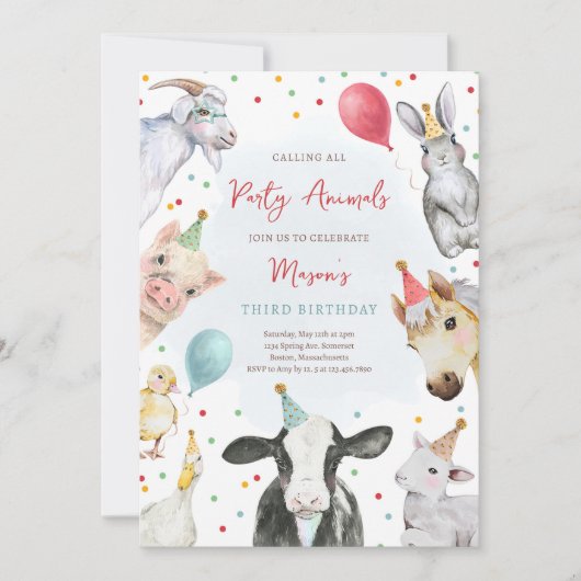 Boerderijdieren Verjaardag Jongen Barnyard Verjaar Kaart (Voorkant)