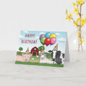 Boerderijdieren Verjaardagsballonnen en Petten Bar Kaart (Gele Bloem)