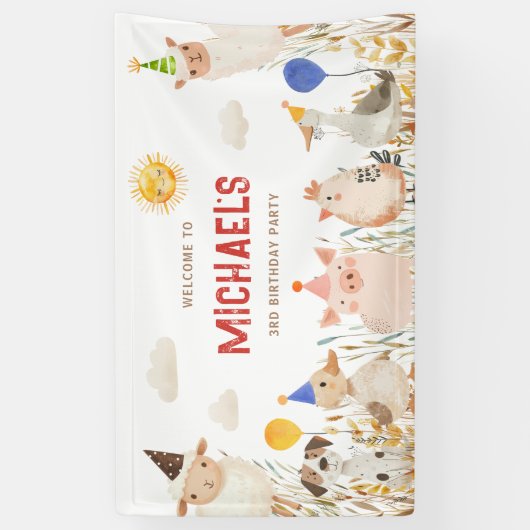 Boerderijdieren Verjaardagsbanner Spandoek (Verticaal)