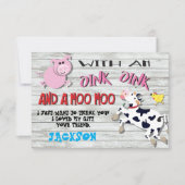 Boerderijdieren Verjaardagsfeestje Dank u nota Kaart (Voorkant)