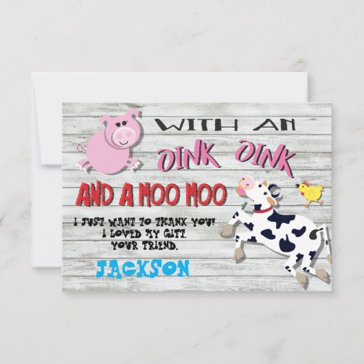 Boerderijdieren Verjaardagsfeestje Dank u nota Kaart (Voorkant)