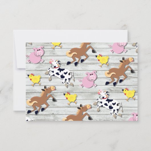 Boerderijdieren Verjaardagsfeestje Dank u nota Kaart (Achterkant)