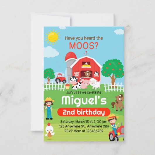 Boerderijdieren Verjaardagsuitnodiging, Barnyard P Kaart (Voorkant)