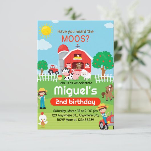 Boerderijdieren Verjaardagsuitnodiging, Barnyard P Kaart (Staand voorkant)