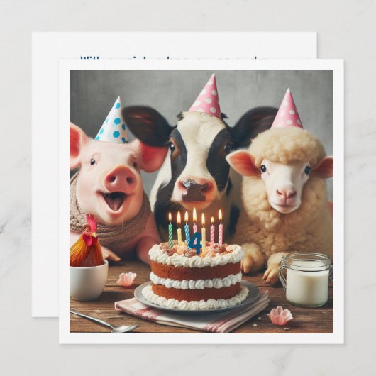 Boerderijdieren verjaardagsuitnodiging, boerenerf  kaart (Voorkant / Achterkant)