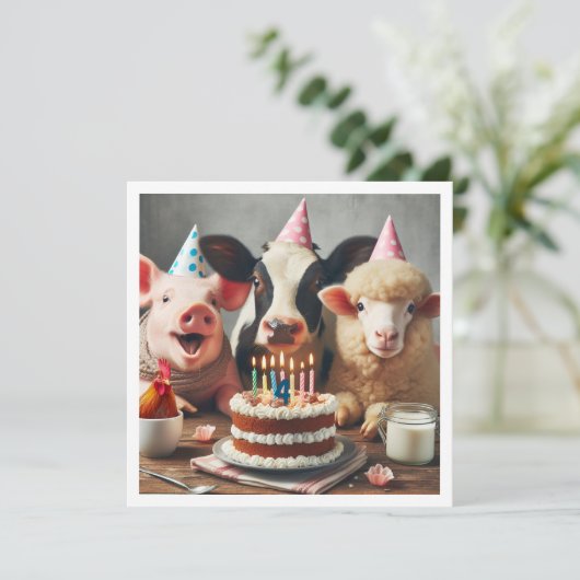 Boerderijdieren verjaardagsuitnodiging, boerenerf  kaart (Staand voorkant)