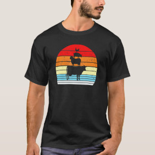 Boerderijdieren Vintage Retro Zonsondergang Koe Sc T-shirt