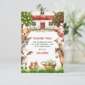 Boerderijdieren voor meisjes verjaardagsfeestje fo bedankkaart (Staand voorkant)