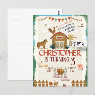 Boerderijdieren Watercolor Modern 1e Verjaardag Briefkaart