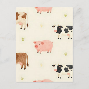 Boerderijdieren Watercolor Moo Patroon Briefkaart