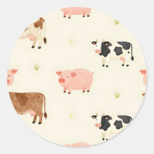 Boerderijdieren Watercolor Moo Patroon Ronde Sticker