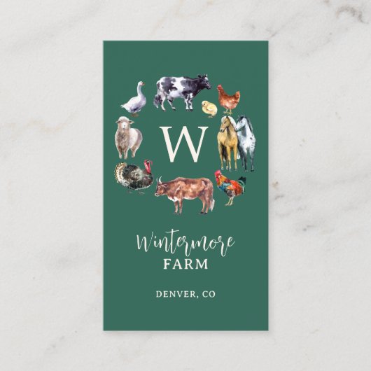 Boerderijdieren waterverf boerderij bedrijf groen visitekaartje (Voorkant)