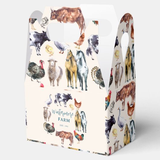 Boerderijdieren waterverf boerderij zakelijk ivoor bedankdoosjes (Geopend)
