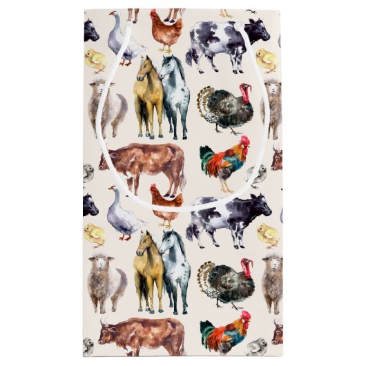 Boerderijdieren waterverf boerderij zakelijk ivoor klein cadeauzakje (Achterkant)