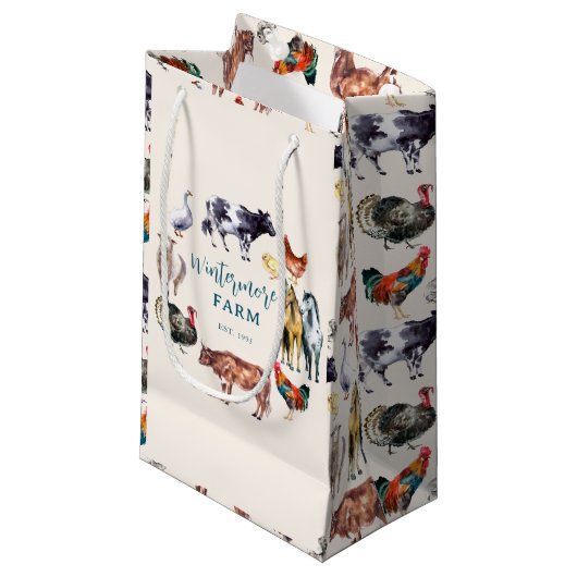 Boerderijdieren waterverf boerderij zakelijk ivoor klein cadeauzakje (Voorkant Gekanteld)
