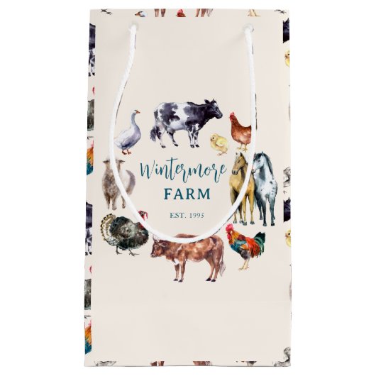 Boerderijdieren waterverf boerderij zakelijk ivoor klein cadeauzakje (Voorkant)