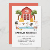 Boerderijdieren Waterverf Kind Verjaardagsfeest Kaart (Voorkant / Achterkant)