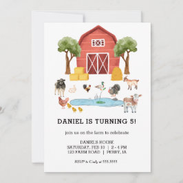 Boerderijdieren Waterverf Kind Verjaardagsfeest Kaart
