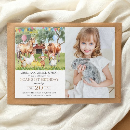 Boerderijdieren Waterverf Verjaardagsfeestfoto Kaart