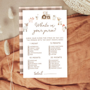 Boerderijdieren Whats in uw tas Baby shower spel