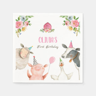 Boerderijdieren Zoo Meisje Verjaardag Barnyard Roz Servet