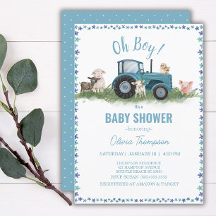 Boerderijdierentractor jongen baby shower kaart