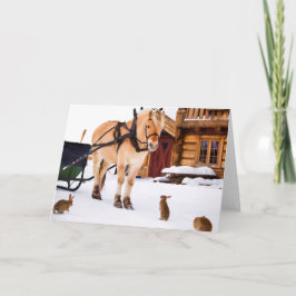 Boerderijdierpraat paard en konijnen feestdagen kaart