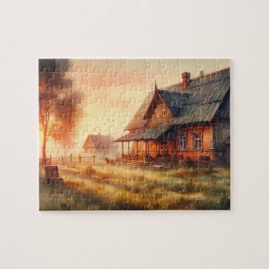 Boerderijen bij zonsopgang Legpuzzel (Horizontaal)