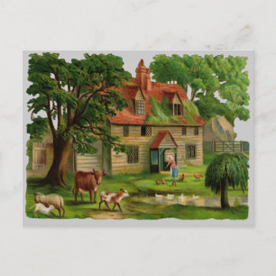 Boerderijen huis met kippen briefkaart