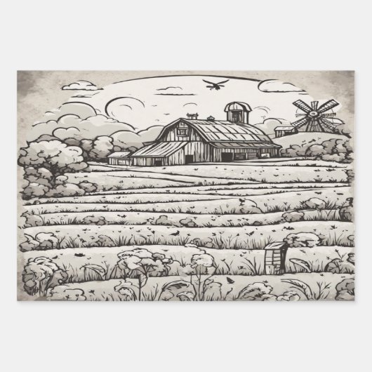 Boerderijen huis waterverf inpakpapier vellen (Voorkant 3)