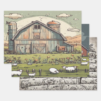 Boerderijen huis waterverf inpakpapier vellen