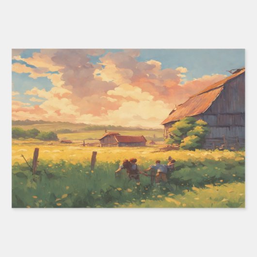 Boerderijen huis waterverf inpakpapier vellen (Voorkant 3)