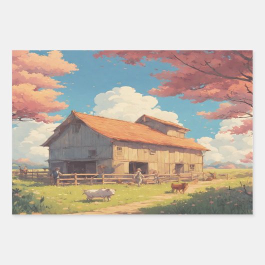 Boerderijen huis waterverf inpakpapier vellen (Voorkant 2)