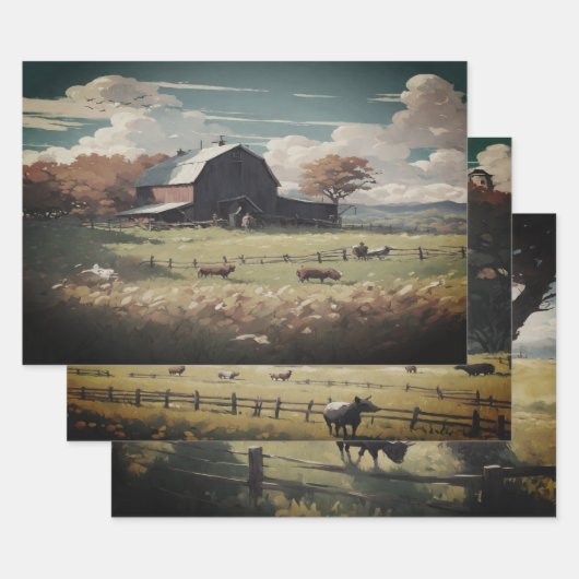 Boerderijen huis waterverf inpakpapier vellen (Set)