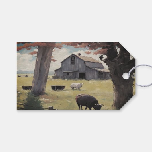 Boerderijen huis waterverf inpakpapier vellen cadeaulabel (Voorkant (Horizontaal))