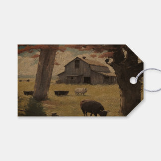 Boerderijen huis waterverf inpakpapier vellen cadeaulabel