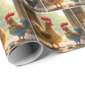 Boerderijen kippen met witte eieren cadeaupapier (Rol Hoek)