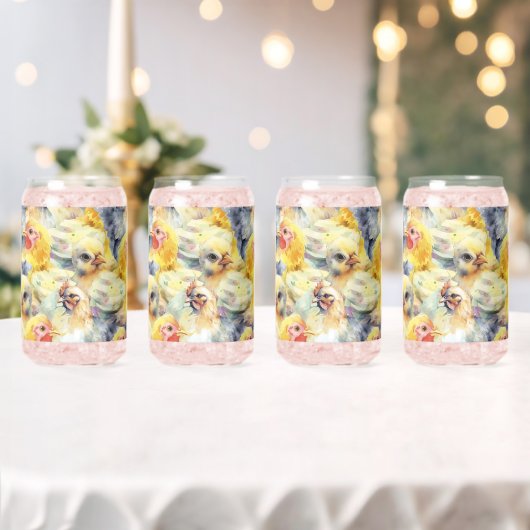 Boerderijen kippen. Waterverf Chicken Blikvorm Glas (Insitu (Huwelijk))