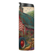 Boerderijen tractor schuur Amerikaanse vlag Thermosbeker (Geroteerd rechts)