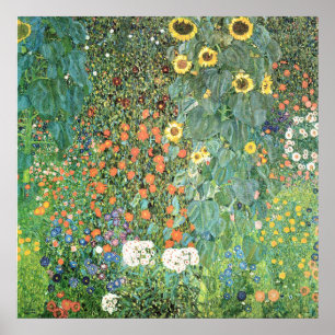 Boerderijen tuin met zonnebloemen van Gustav Klimt Poster