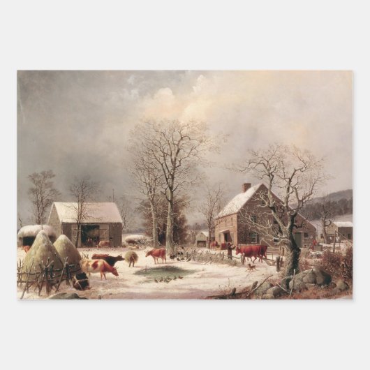 Boerderijen Winter Decoupage Heavy Weight 3-set Inpakpapier Vel (Voorkant 3)