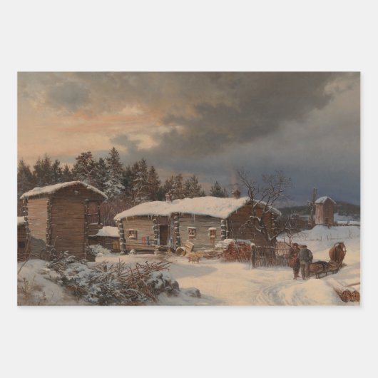 Boerderijen Winter Decoupage Heavy Weight 3-set Inpakpapier Vel (Voorkant 2)