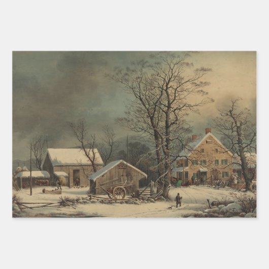  Boerderijen Winter Decoupage Heavy Weight 3-set Inpakpapier Vel (Voorkant)
