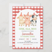 Boerderijfeest Gingham Verjaardagsuitnodiging Kaart (Voorkant)