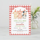 Boerderijfeest Gingham Verjaardagsuitnodiging Kaart (Staand voorkant)