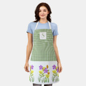Boerderijgroen geruit met wilde bloemenmonogram  schort (Gedragen)